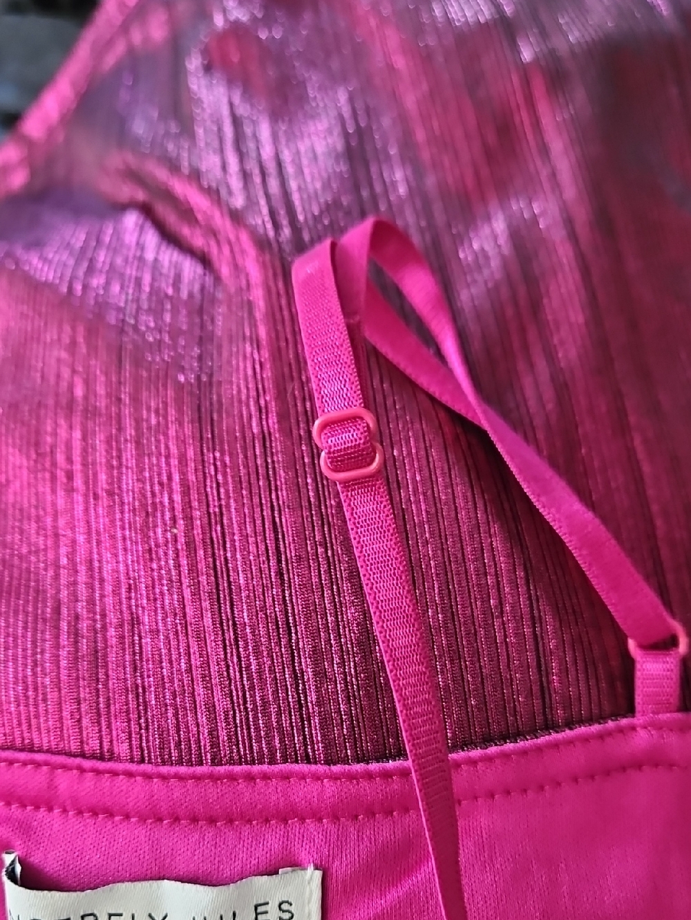 Sincerely Jules Hot Pink Magenta Drape Frint Shimmer Dress Size Medium NWT - Picture 4 of 4